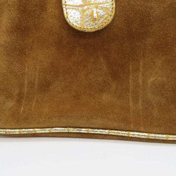 Women Handheld Brown Suede Leather Purse Fatto a Mano by Carlos Falchi Small Bag - Picture 3 of 16